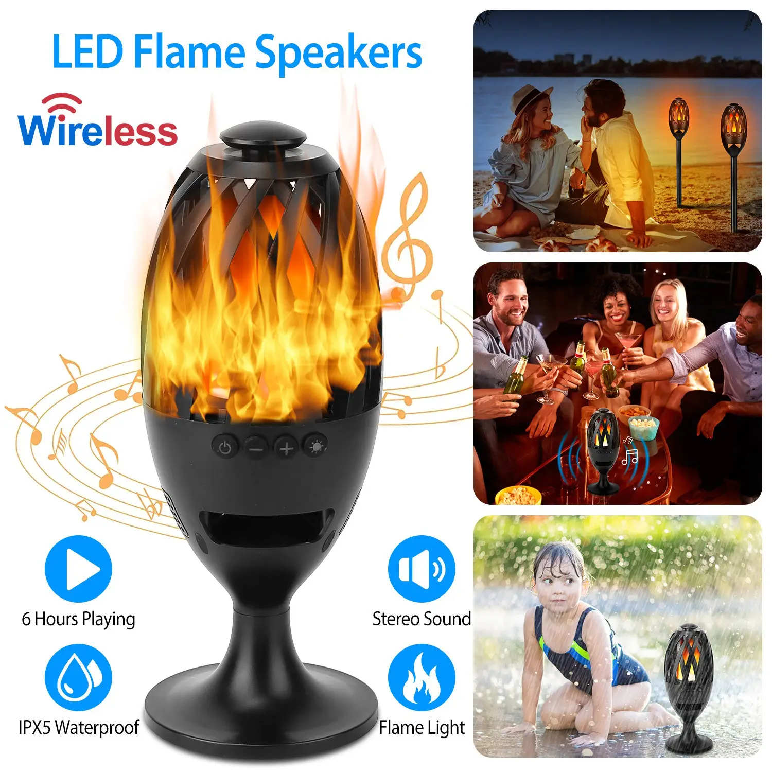LED Flame Speakers Torch Wireless Speaker Waterproof