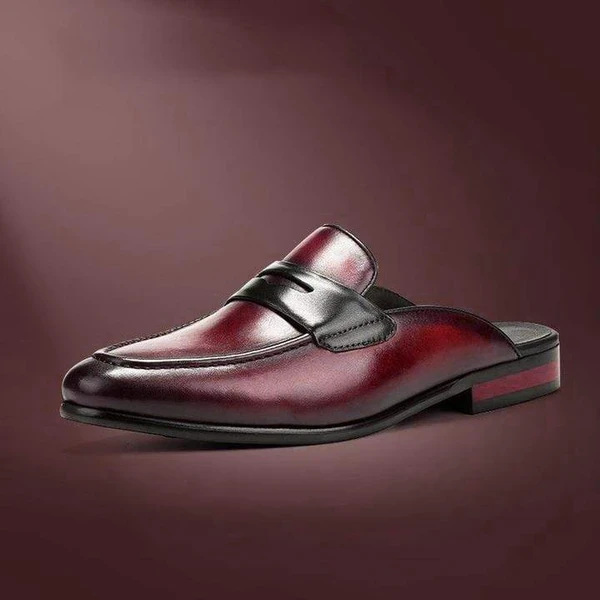 أحذية ونعال جلدية رجالية متعددة الاستخدامات بتصميم خلفي مدبب ونصف مقطوعة