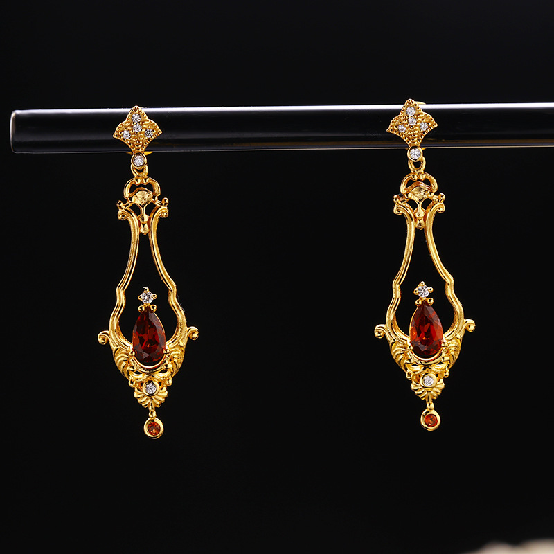 S925 Sterling Silver Drop Red Pomegranate Long Swaying Earrings