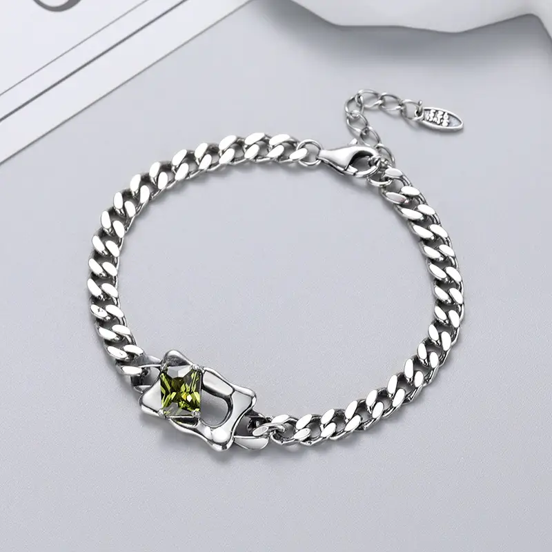 S925 Sterling Silver Geometric Diamond Vintage Bracelet