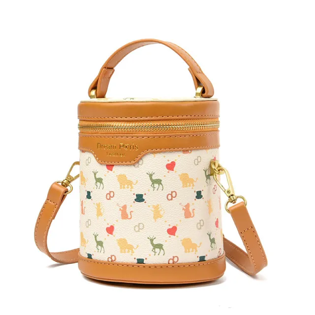 Print Bucket Bag Shoulder Crossbody Net Red Handbag Beige - Shop at LoveMi