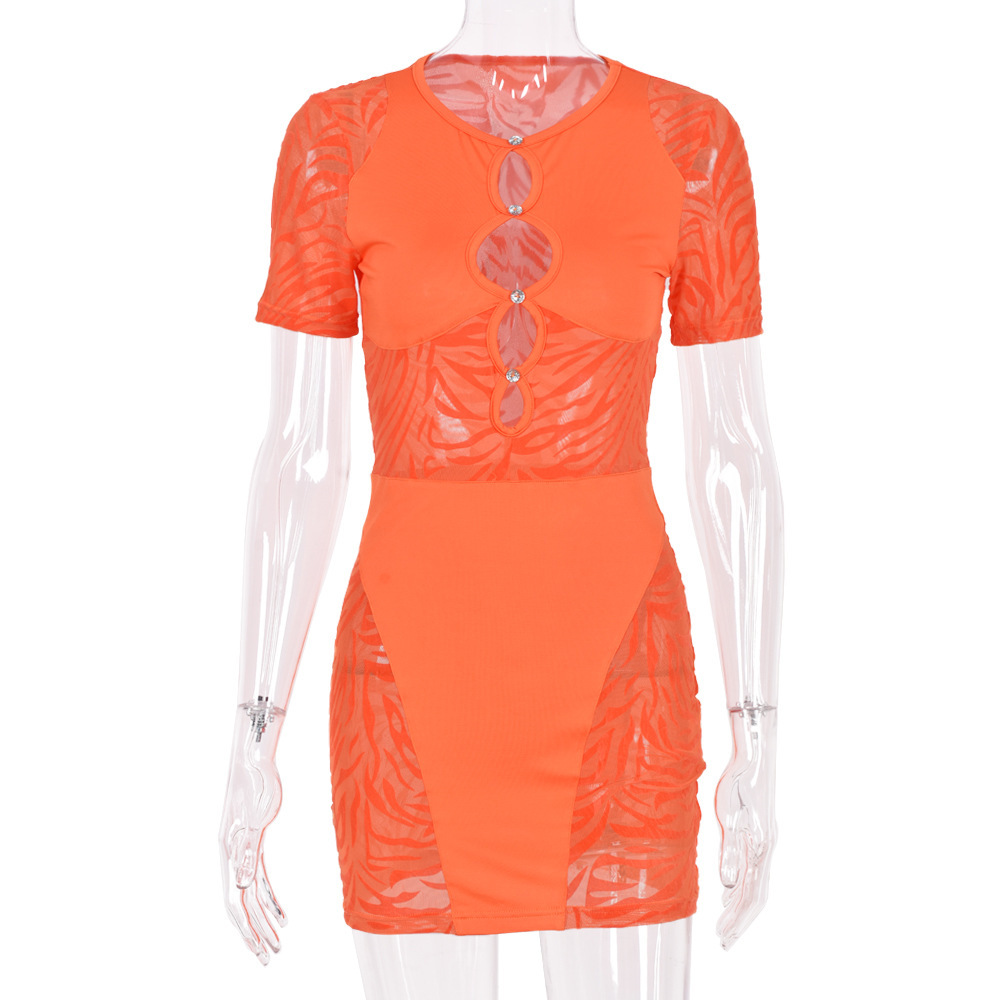 Women's New Sexy Stitching Hollow See-through Dress