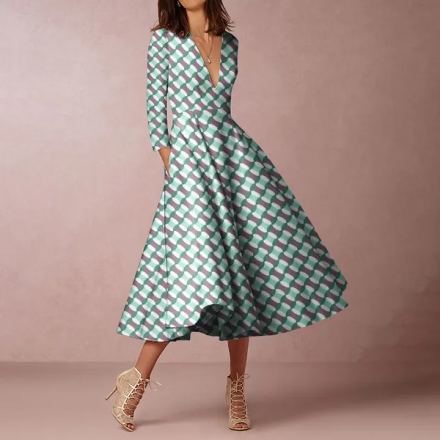 Women's V neck Long sleeved Dress Jl2296160307 S - Shop at LoveMi