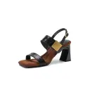 Women's Handmade Full-Grain Sheepskin Block Heel Sandals, Square-Toe Slingback Heels With Pigskin Lining & Non-Slip TPR Sole view 4