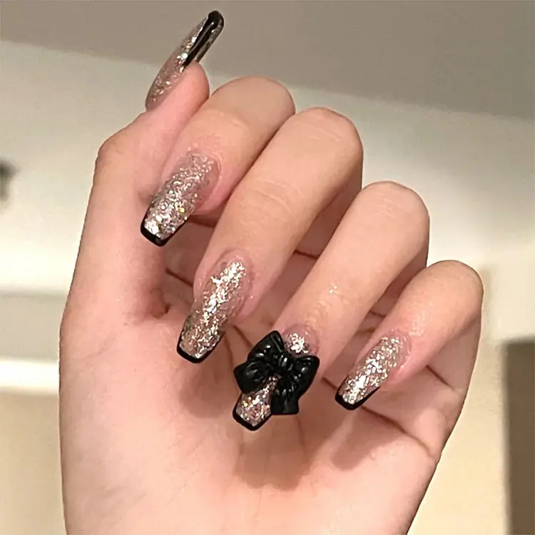 Black Edge French Style Bow Nail Sticker