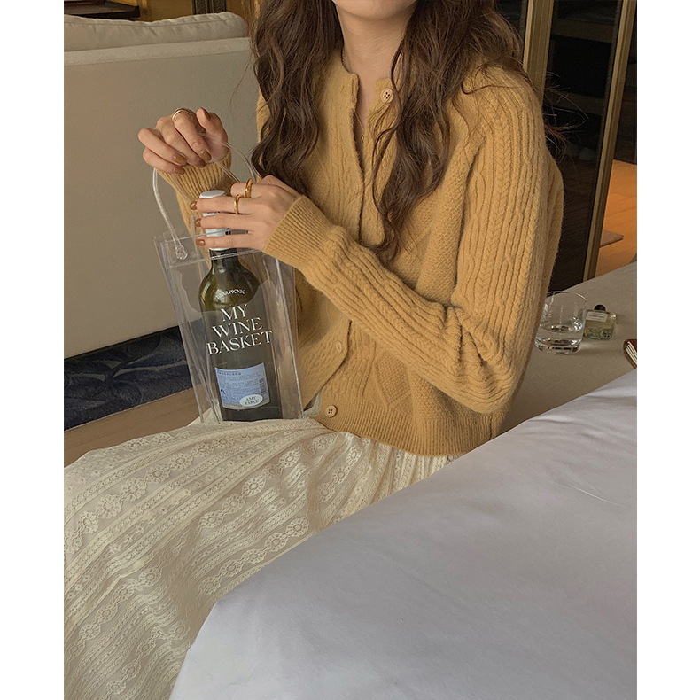 Vintage Short Wool Knitted Cashmere Cardigan For Women Yellow - Shop at LoveMi