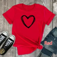 Heart Print T Shirt Women Short Sleeve O Neck Loose Tshirt Summer Women Causal Tee Shirt Tops Clothes Camisetas Mujer - Red - View 1