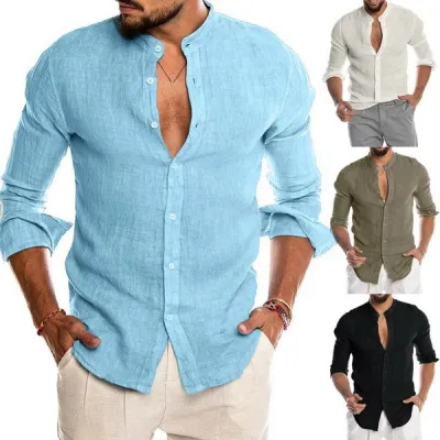 New Cardigan Stand Collar Long Sleeve Shirt Men's Clothing