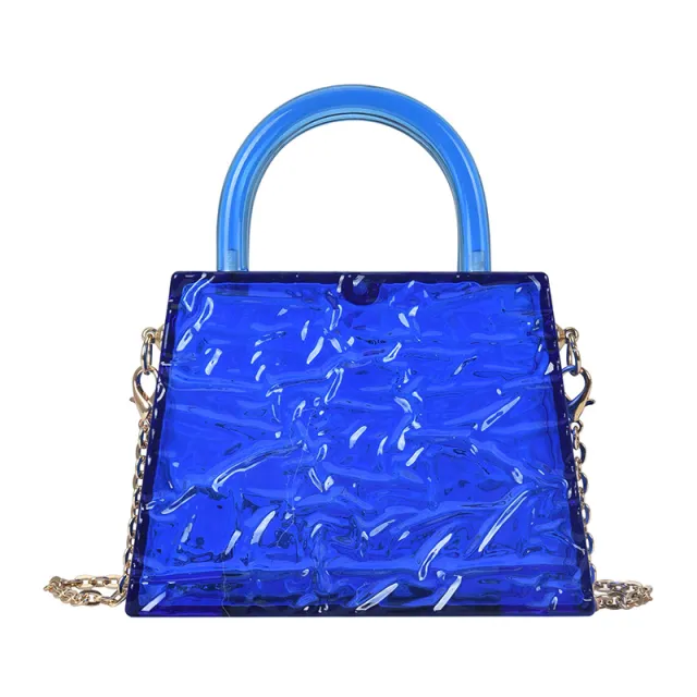 Super Mini Transparent Chain Small Bag Bag Lipstick Bag Headphone Bag Women Blue - Shop at LoveMi