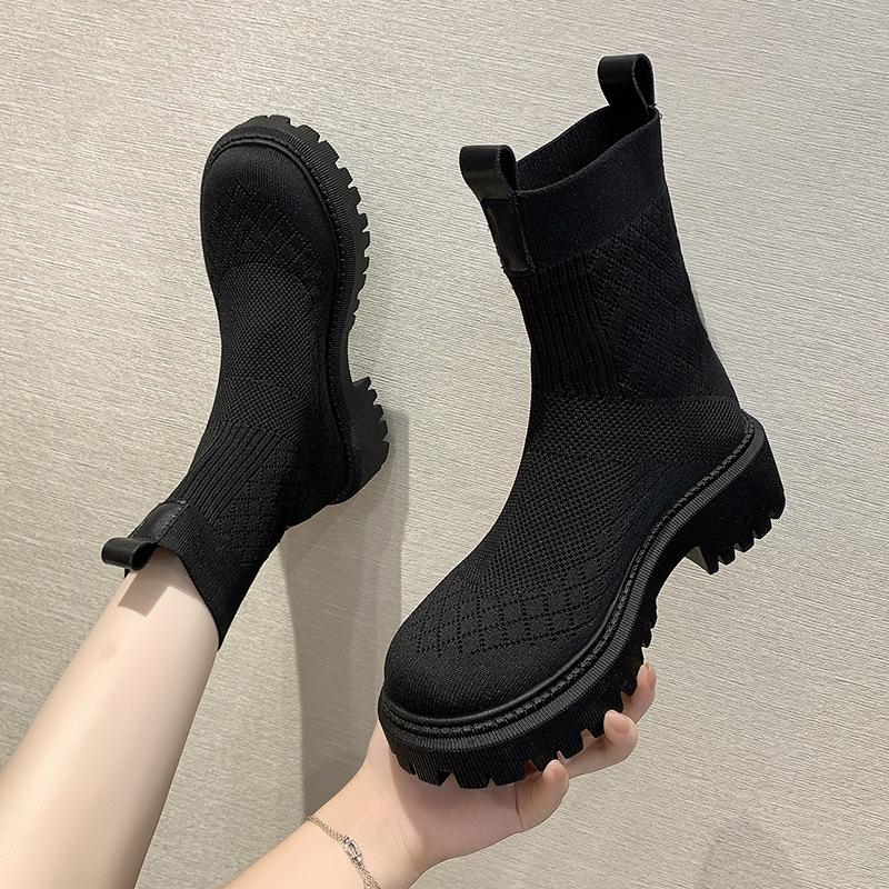 Knitted Stretch Socks Mid-tube Boots Thick-soled Sock Boots