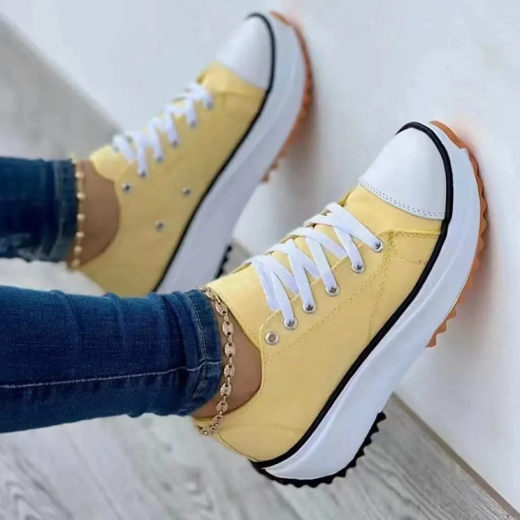 Women's Canvas High Top Casual Shoes - Yellow