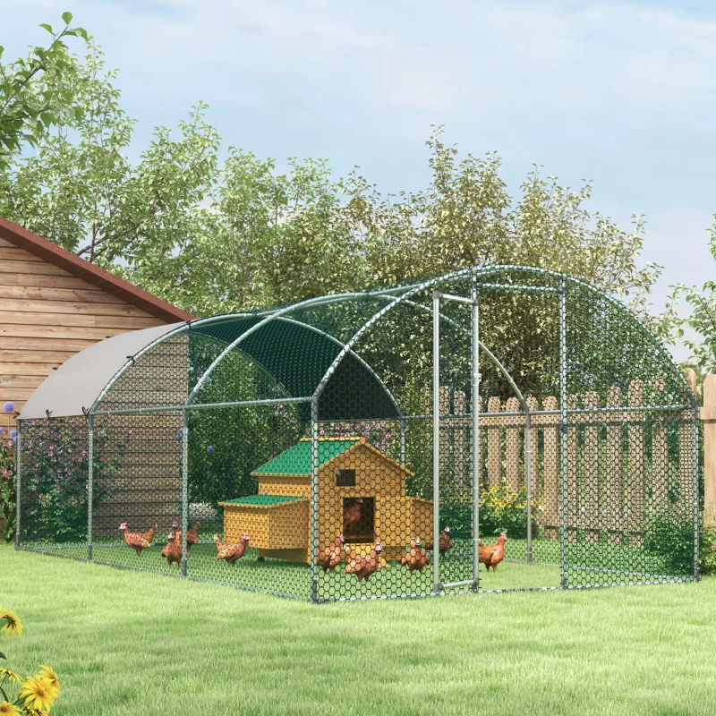 Large Chicken Coop Metal Chicken Run With Waterproof And Anti-UV Cover, Dome Shaped Walk-in Fence Cage Hen House For Outdoor And Yard Farm Use, 1Tube Diameter,