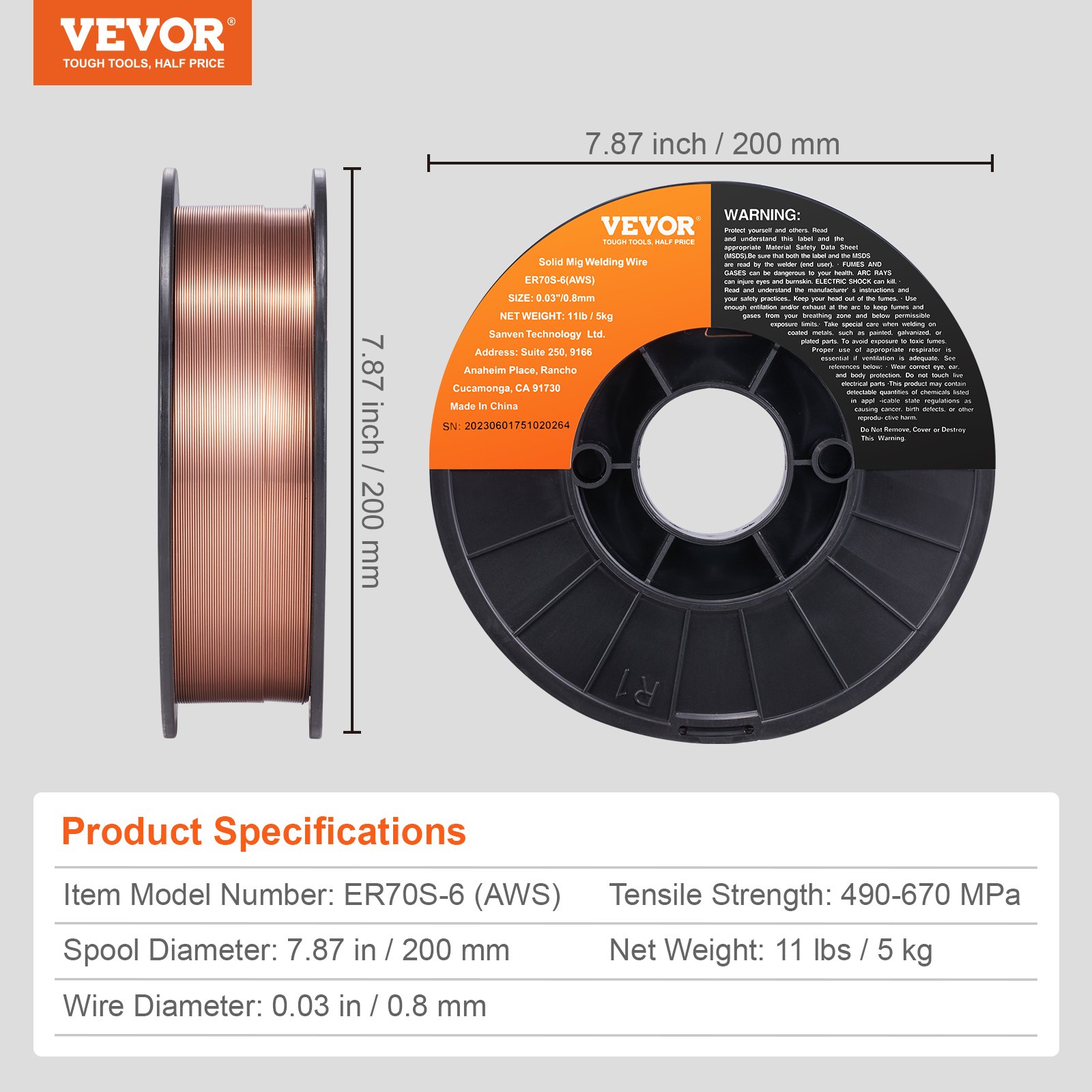 VEVOR Solid MIG Welding Wire ER70S-6 0.03-inch 11LBS Mild Steel MIG Welding Wire image 4