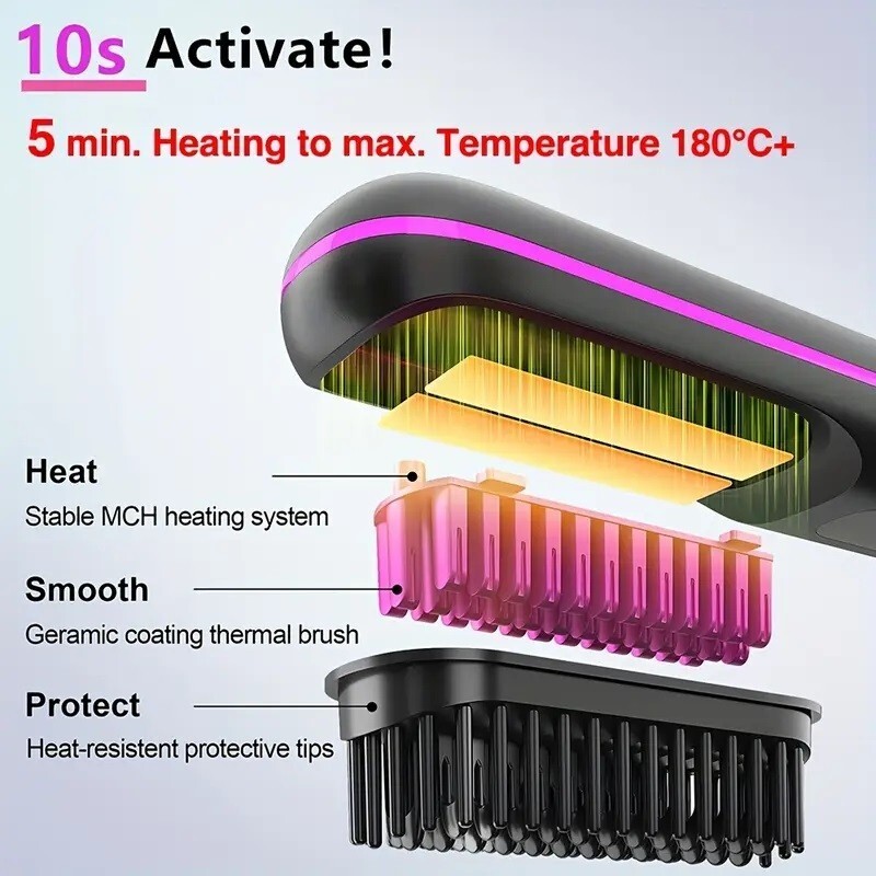 Portable Hair Straightener Brush Antiscald Hair Cordless Hair Straightener Brush 4