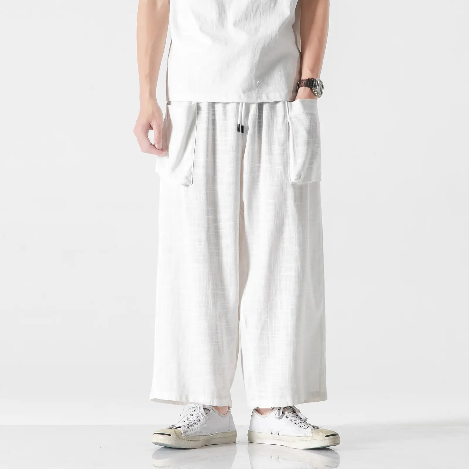 Linen Wide-leg Pants Chinese Style Casual Pants Men's Loose Straight Leg