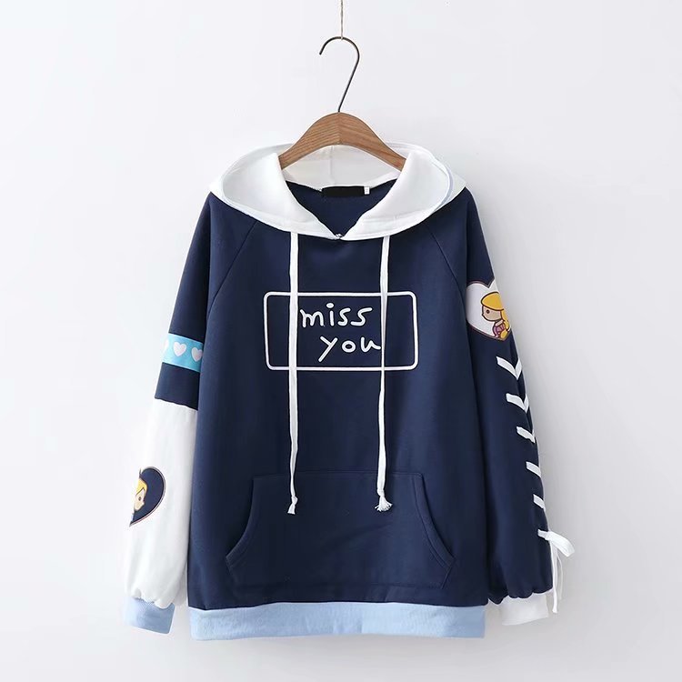 Title 3, Letter printed loose Pullover Hoodie