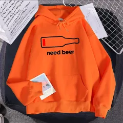 Breathable Casual Women's Hoodie Sweatshirt With Beer Print - Orange - View 1