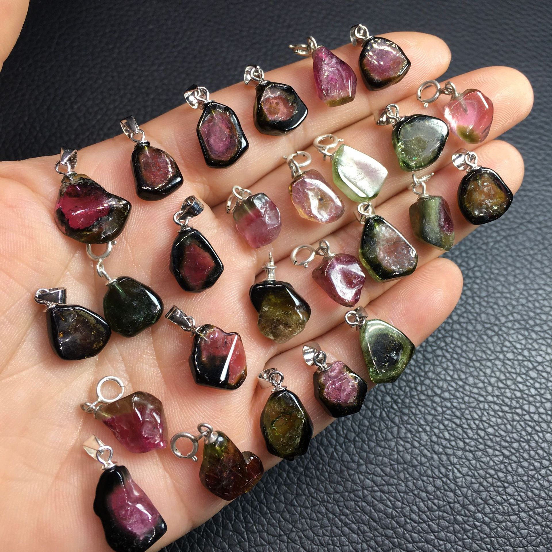 Title 3, Natural Tourmaline Rough Stone Inlaid Pendant D...