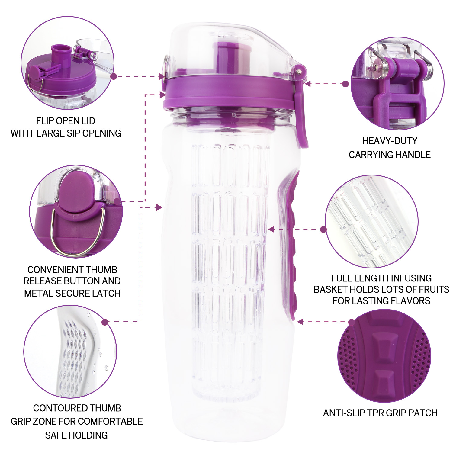 3 Color Options - 1Pc Fruit Infuser Water Bottle 32OZ Juice Shaker Sport With Flip Top Lid Anti-Slip Grips For Office Home Sport Running Walking Hiking - Image 12