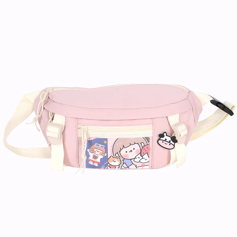 Cute Cartoon Girl Student Transparent Messenger Bag - Transparent