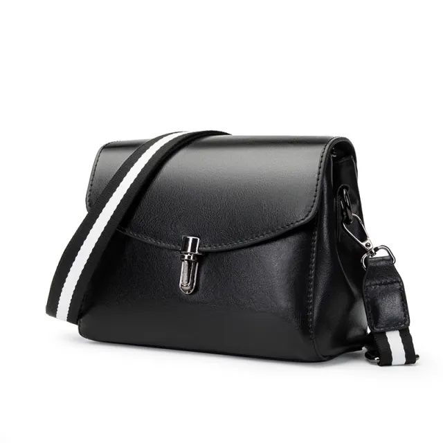 Genuine Leather Cowhide Women's Fashion Simple Wide Shoulder Strap Black - Shop at LoveMi