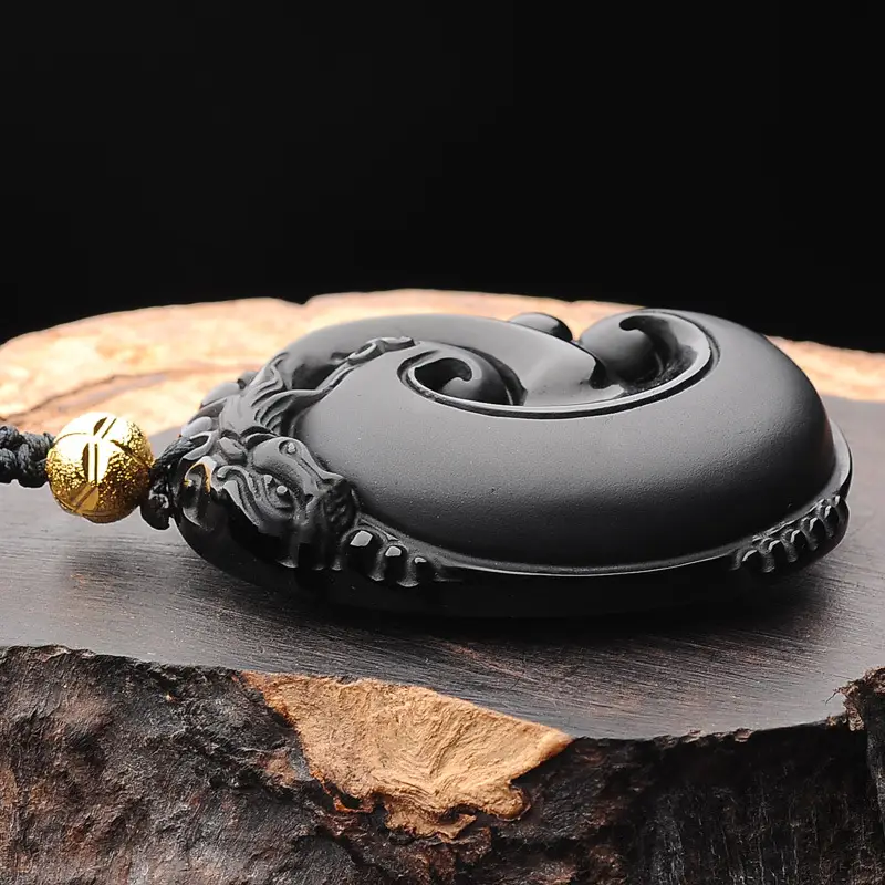 Natural Obsidian Frosted Pi Xiu Pendant Men's And Women's Necklaces