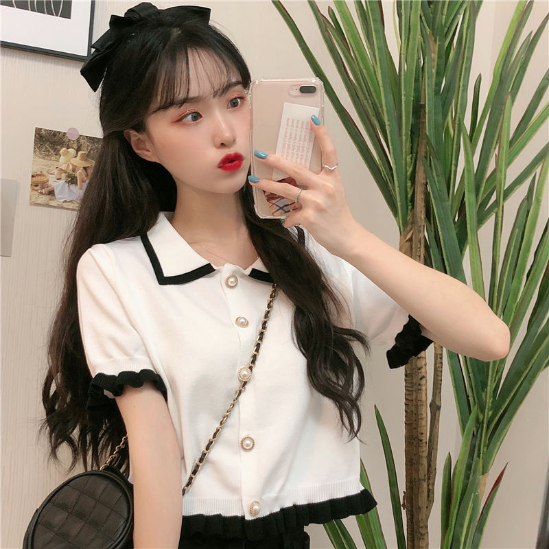 Title 4, Summer Clothes Knitted Doll Collar Crop Top