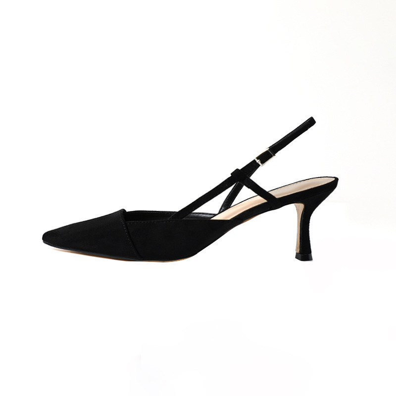 High Heels Women Black Suede Single Shoes With Buckle