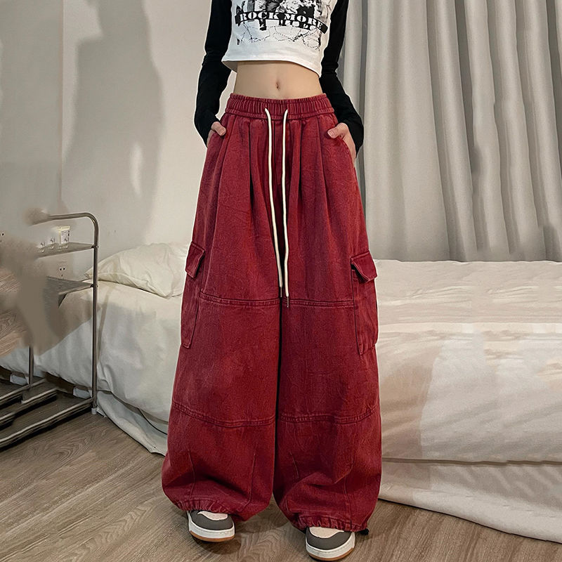 Vintage Cargo Pants Female Autumn Cotton Wine - Shop at LoveMi