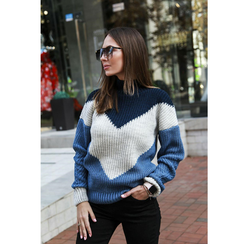 Title 3, Casual Solid Color Stitching Long Sleeved Knitt...