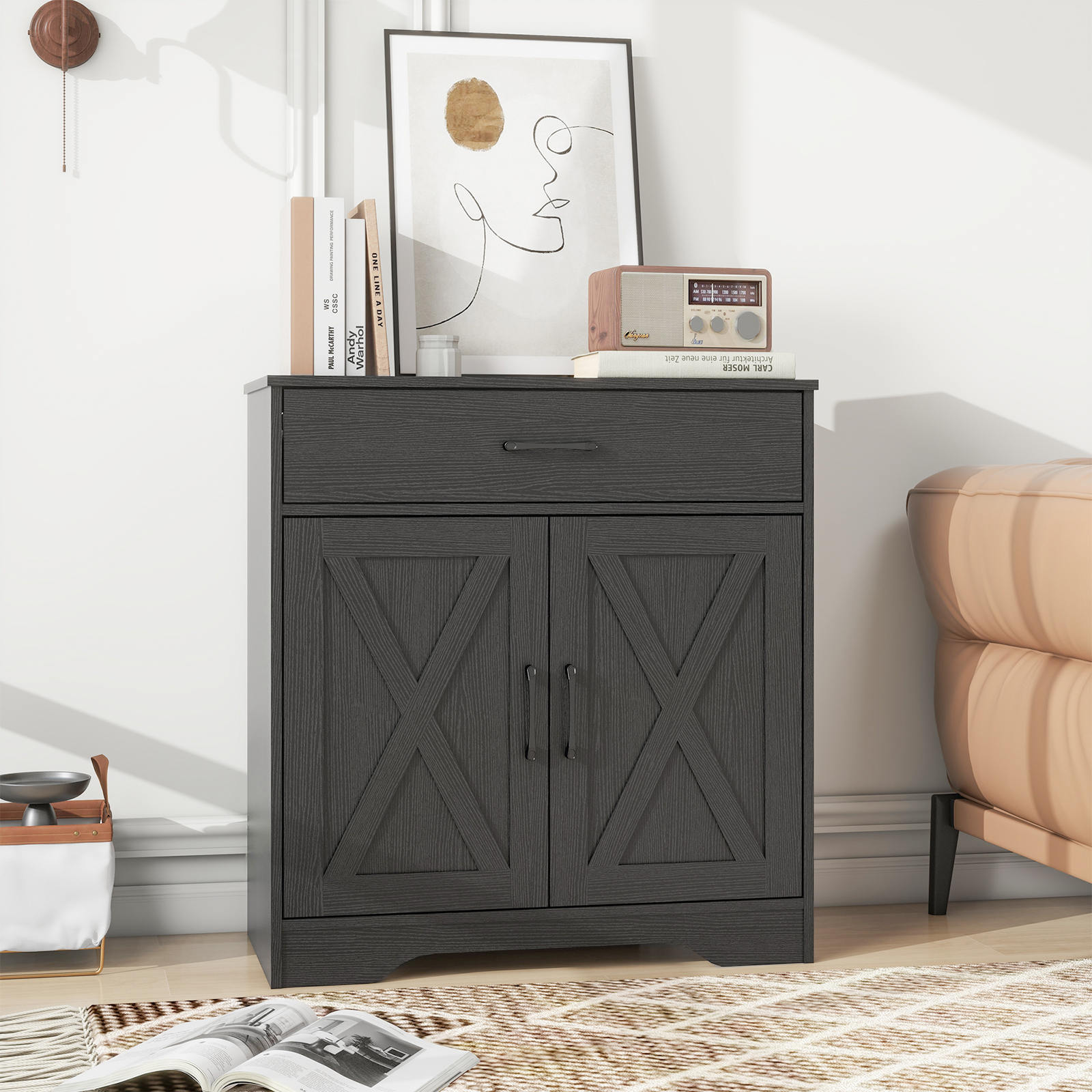 Farmhouse Accent Cabinet Entryway Storage With Drawer Living Room Sideboard — image 2
