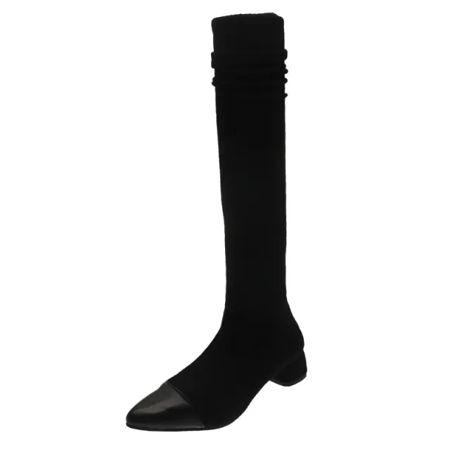 Fall New Pointed Toe Thick Heel Over The Knee Stretch Boots Black - Shop at LoveMi