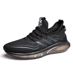 Men's Breathable Fly Woven Shock Absorption Sports Casual Shoes - Black - View 1