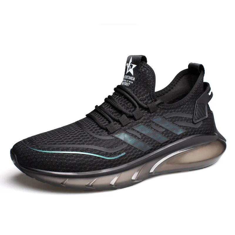 Men's Breathable Fly Woven Shock Absorption Sports Casual Shoes - Black