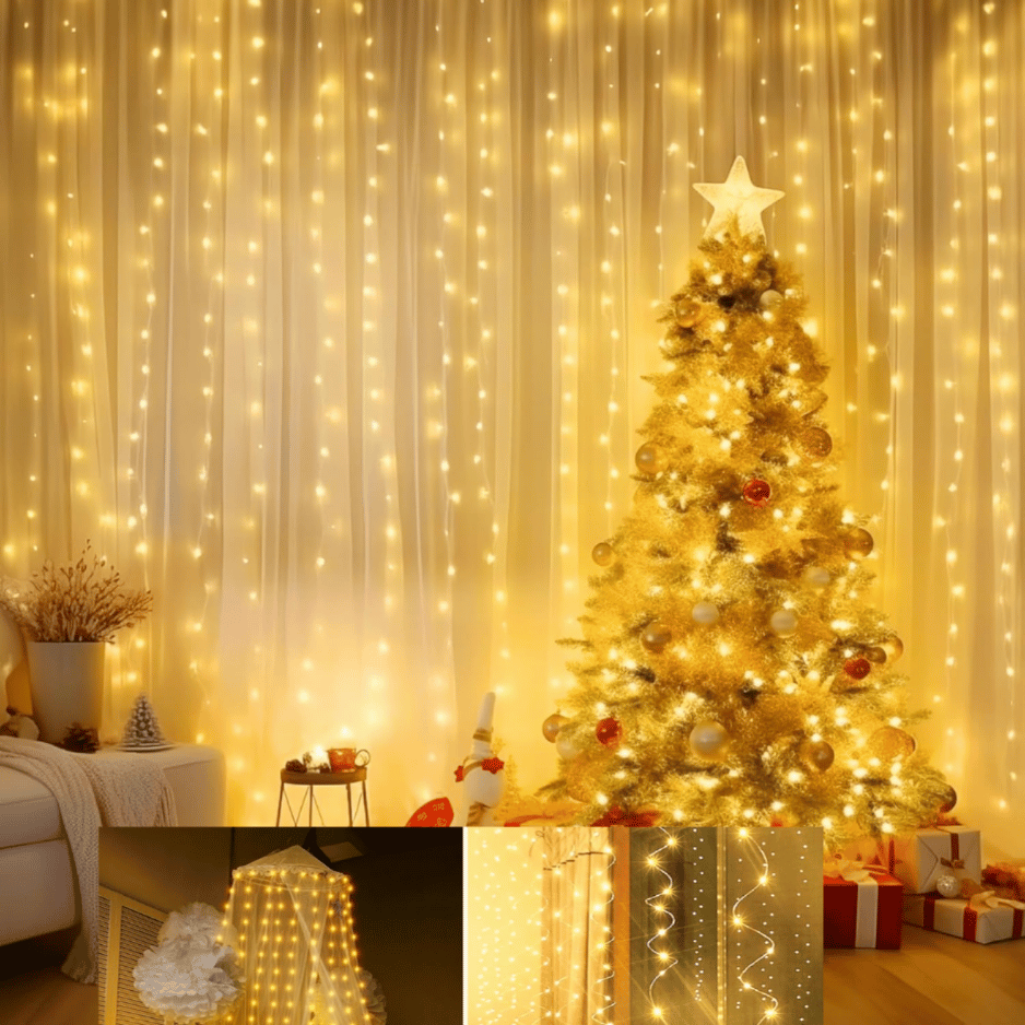 Minetom Curtain Lights, 300 LED Dimmable Twinkle Fairy Lights, 8 Modes