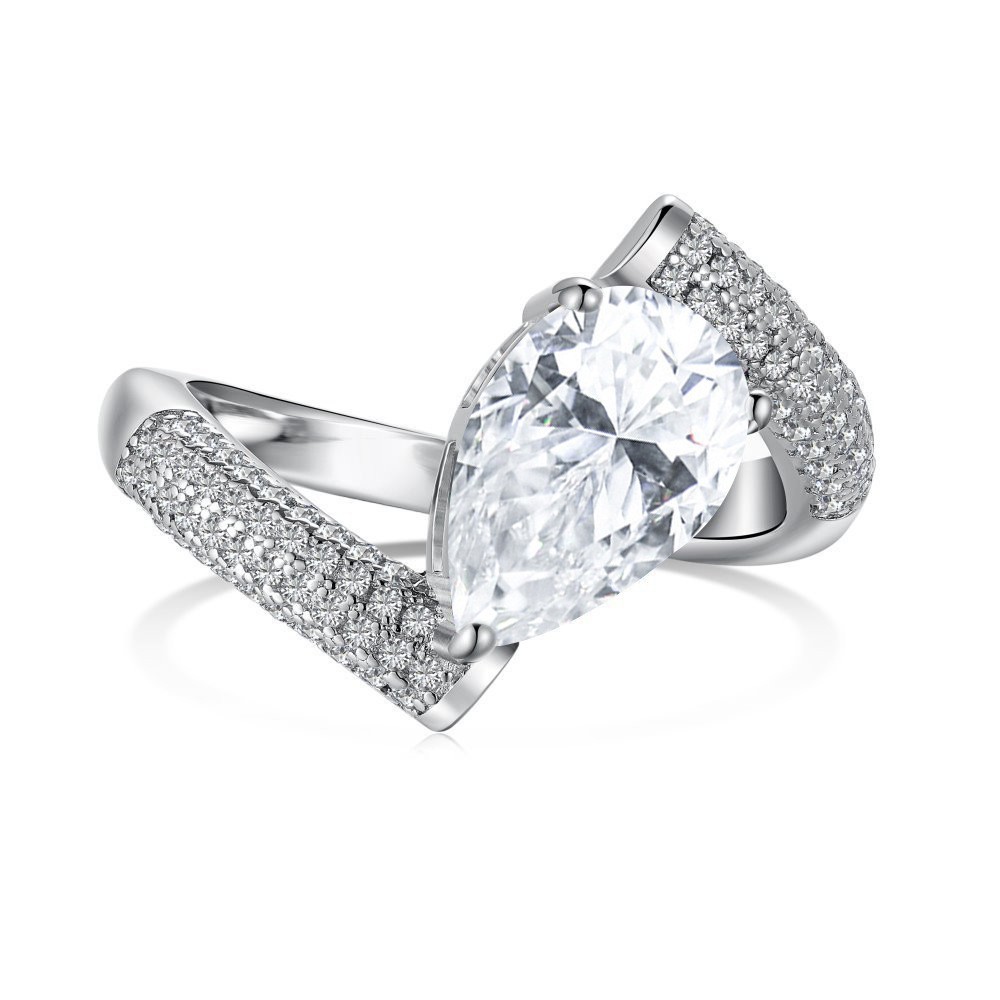 S925 Inel de tăiere din argint placat cu platină pentru femei, 7x11mm 3,0ct culoare D VVS1 Moissanite, dimensiune US 5-9, bijuterii de 4,8 g cu certificat