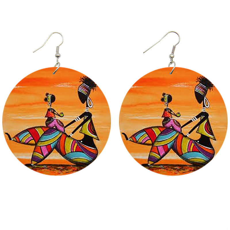 African Vintage Wood Earrings Female