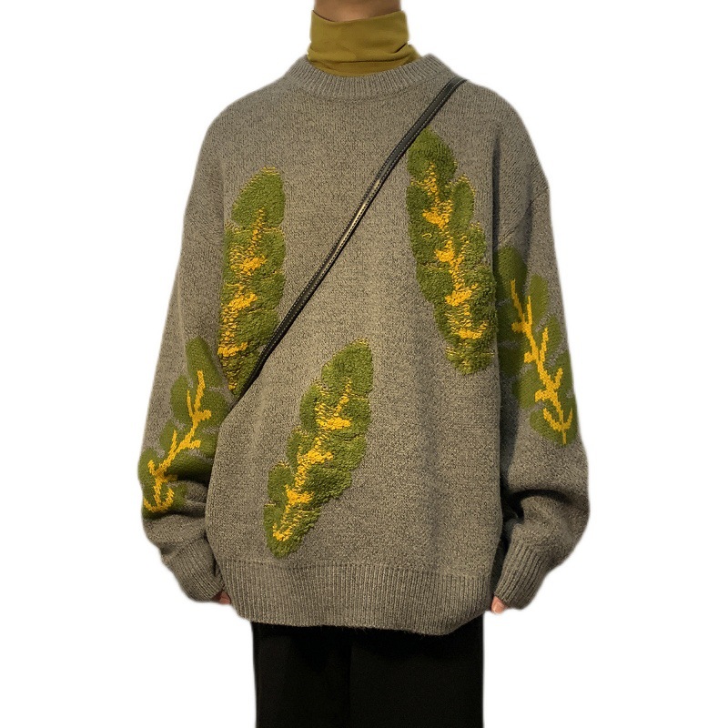 Abstract Jacquard Sweater Couple's Heavy Bottomed Shirt