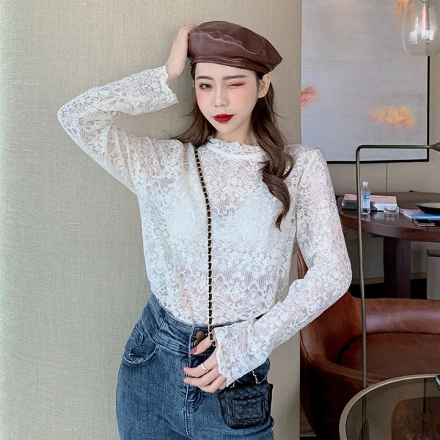 Women's Western Style Mesh Lace Bottoming Shirt White - Shop at LoveMi