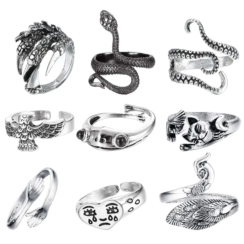 Alloy Animal Adjustable 9-piece Geometric Ring
