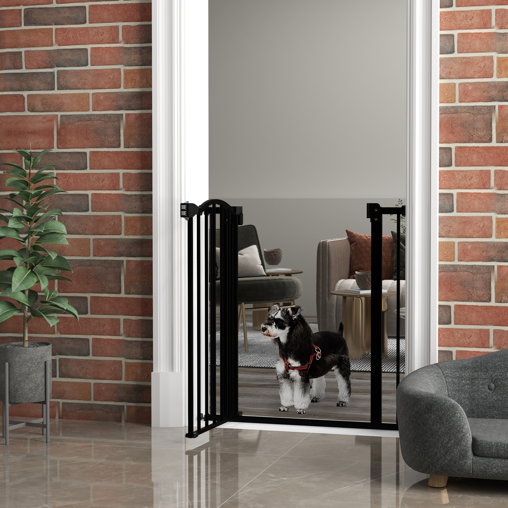Metal Material, 74-80cm Adjustable Pet Safety Door With Automatic Closing, Black — image 3