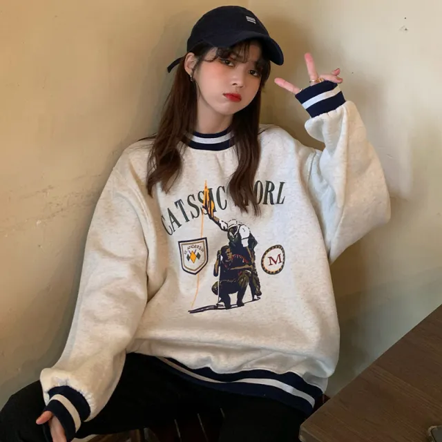 Women's Autumn And Winter Loose Korean Style Sweatshirt Light Grey - Shop at LoveMi