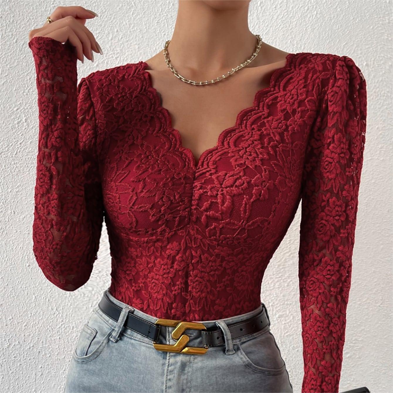 Title 9, Solid Color Lace Long Sleeve Hot Girl See-throu...