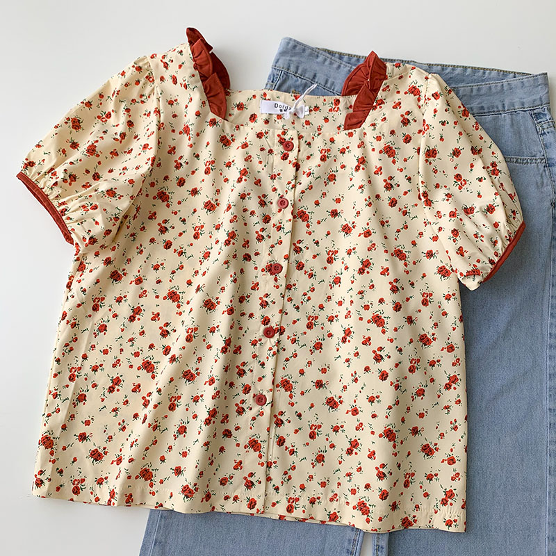 Small Temperament Sweet Floral Short-sleeved Shirt Trend