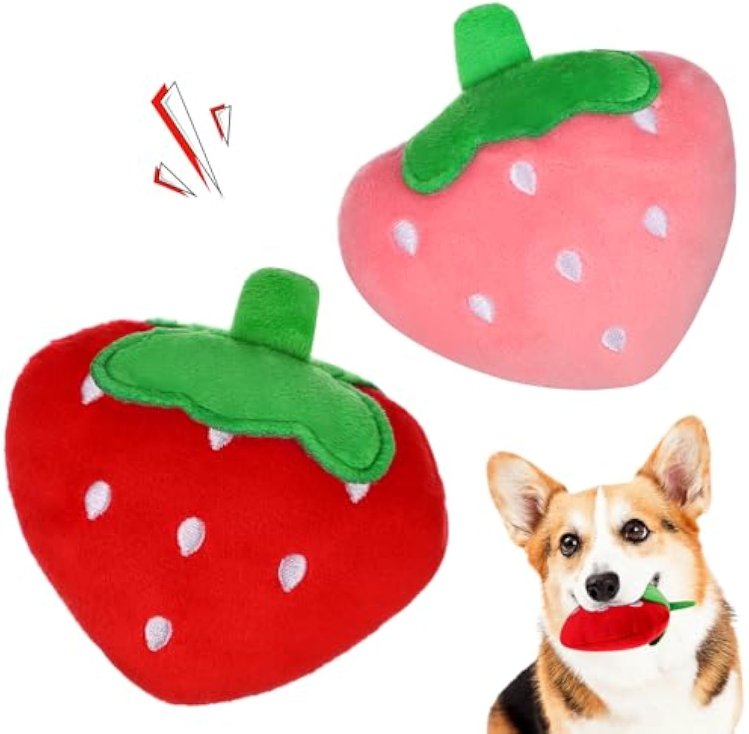 Dog Plush Squeaky Toys - Soft Strawberry Shape Interactive Puppy Chew Toy For Dogs Teething Playing  Chewing