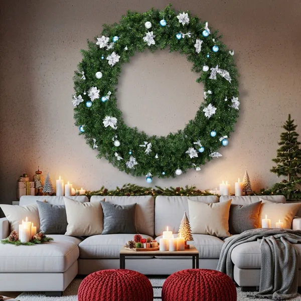 60in Pre-lit Christmas Wreath, Lighted Artificial Xmas