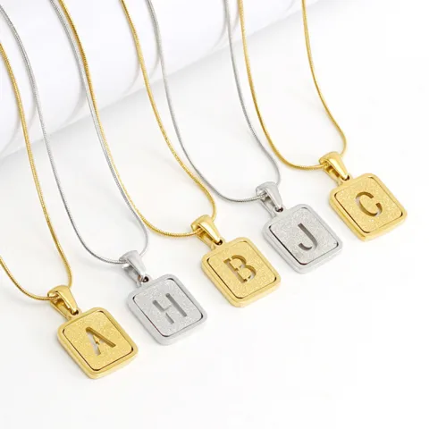 Alphabet Necklace 26 Letters Hollow Out Square 18K Fashion