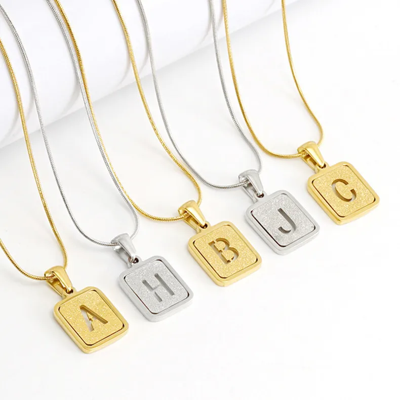 Alphabet Necklace 26 Letters Hollow Out Square 18K Fashion
