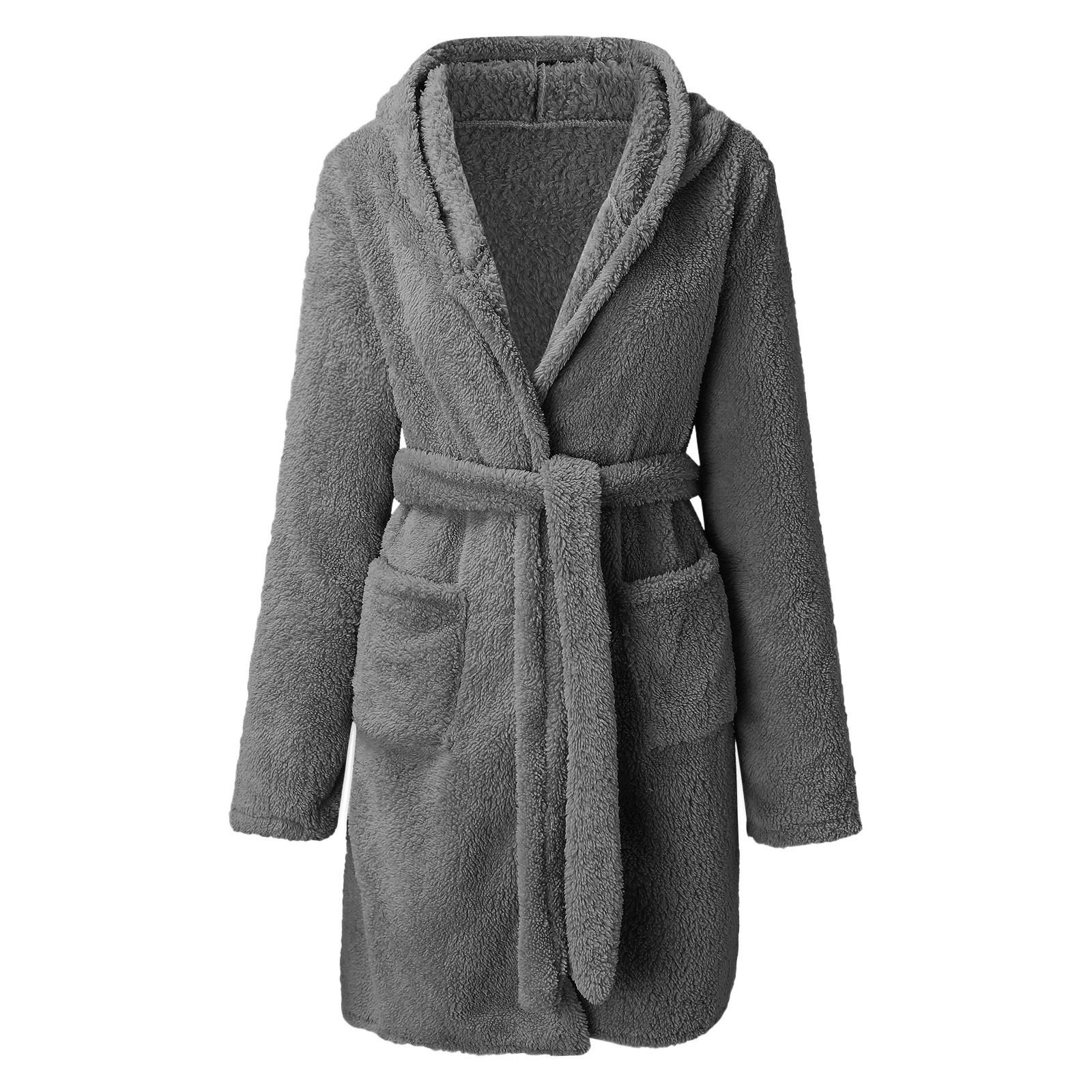 Title 1, Solid Colour Hooded Home Warm Bathrobe For Women