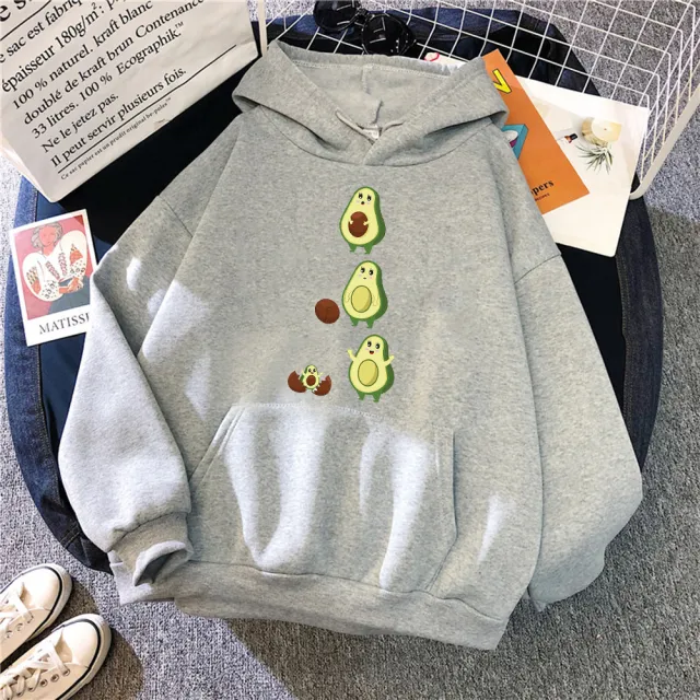 Avocado Mother And Baby Print Women's Clothing Loose Fashion Hooded Sweater Grey - Shop at LoveMi